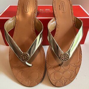 COACH Sandal Sara Platinum Metallic Flat Flip Flop sz 7M Women's Like New
